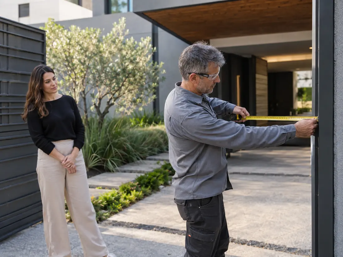 Medição de vão durante visita técnica residencial