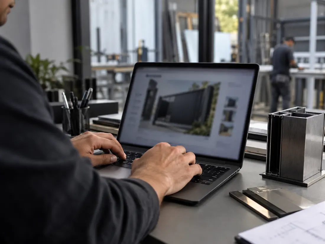 Pessoa utilizando notebook em escritório
