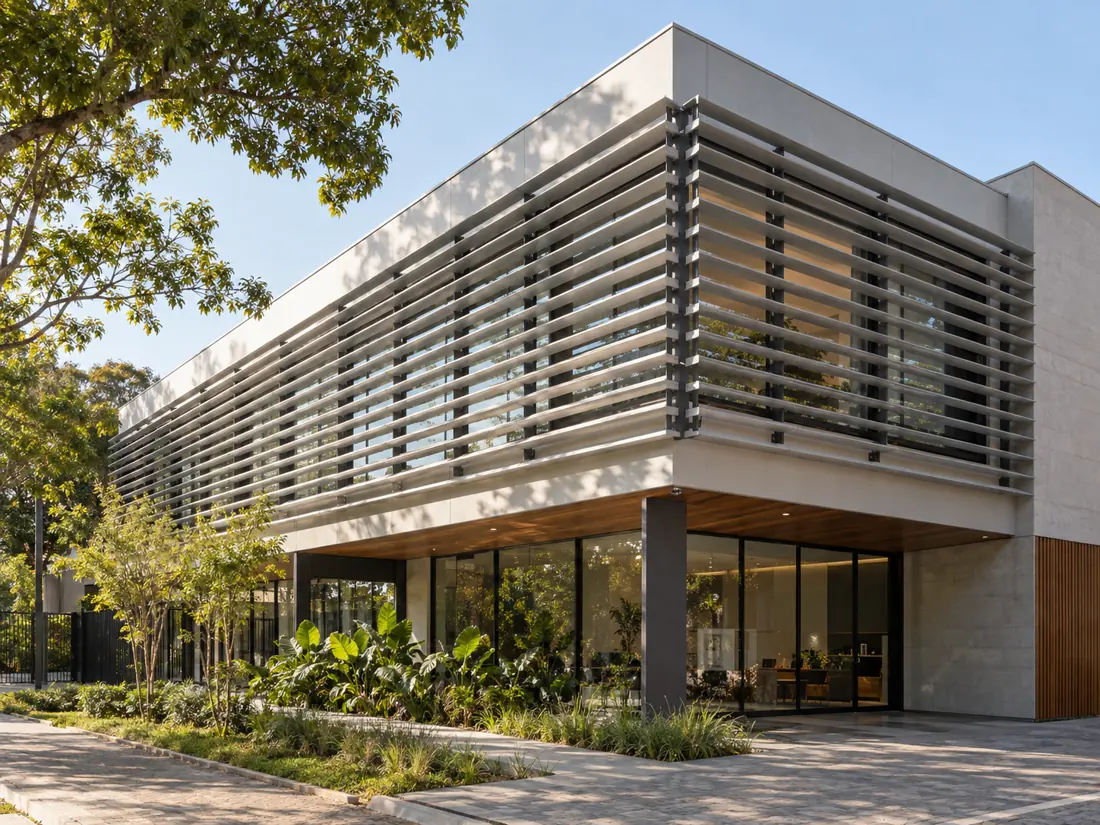 Brises horizontais de alumínio em fachada